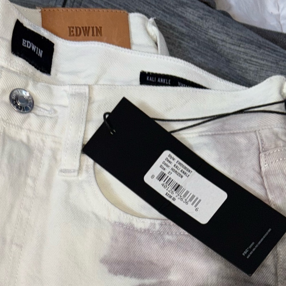 NEW EDWIN Boho Retro Inspired size 27 Kali Highrise Ankle Jeans White Tie Dye - Picture 8 of 8